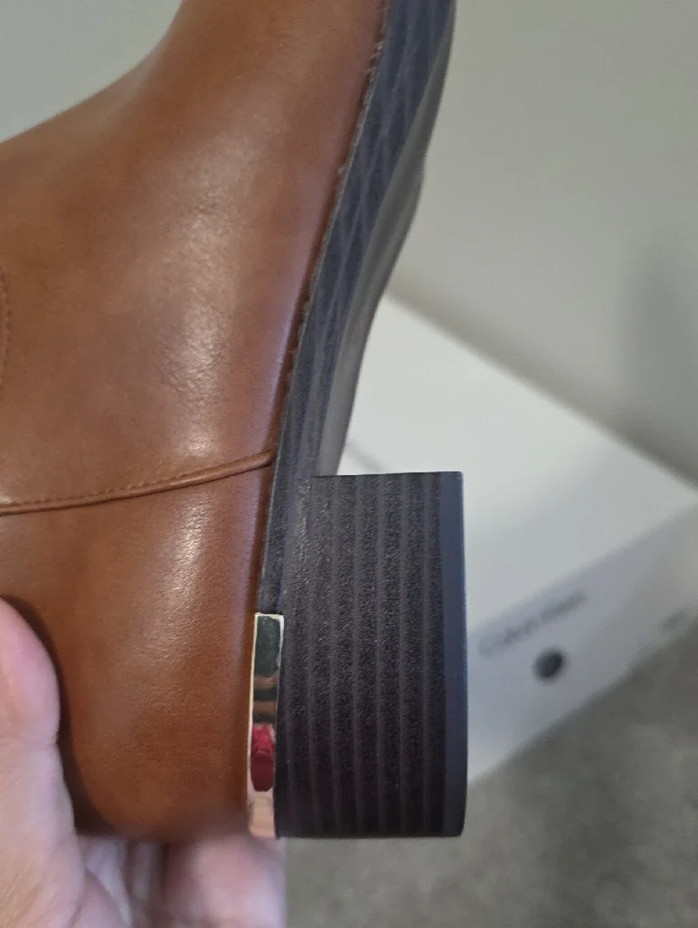 Calvin Klein Cognac -Knee -Leather Boots with Gold CK Accent
